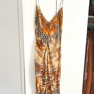 Robert Cavalli Feather Print Silk Dress